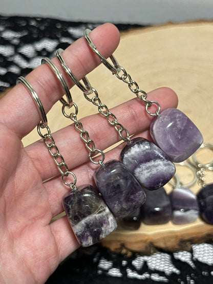 Chevron Amethyst Tumble Keychains