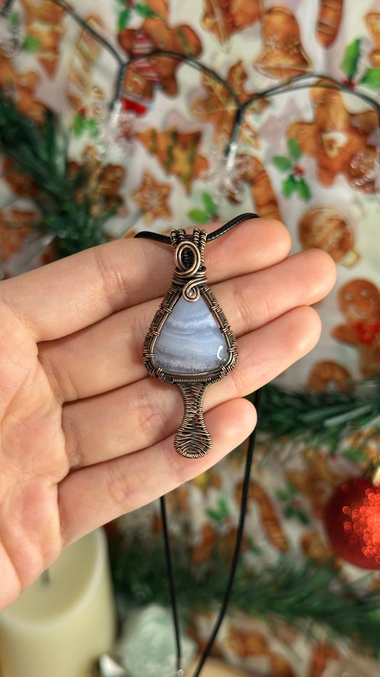 Blue Lace Agate Mushroom Necklace