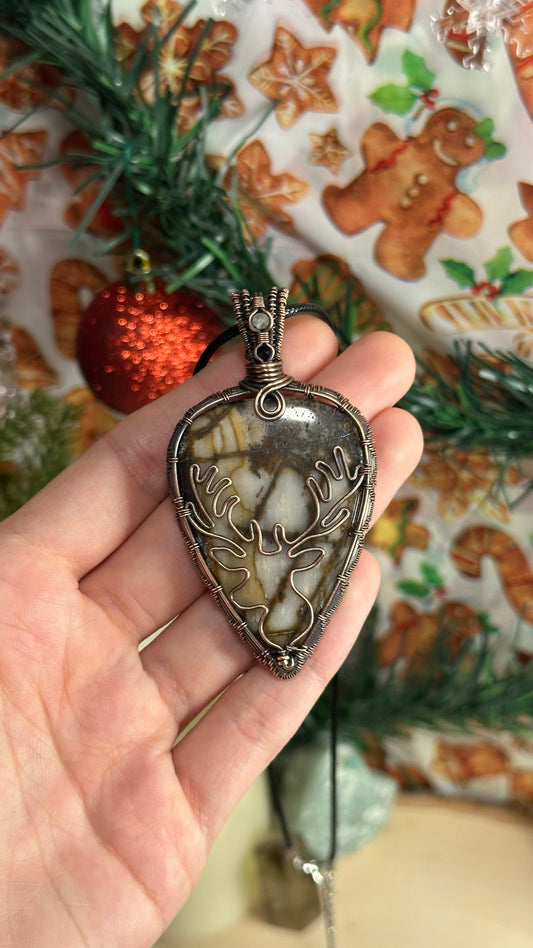 Brown Jasper x Onyx x Labradorite Stag Necklace