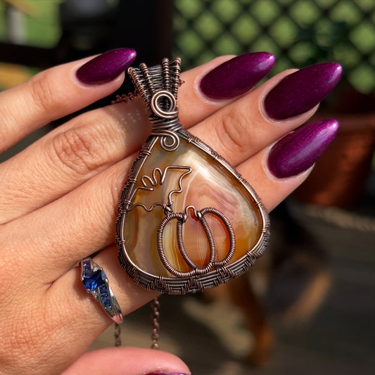 Banded Carnelian Pumpkin Bat Necklace