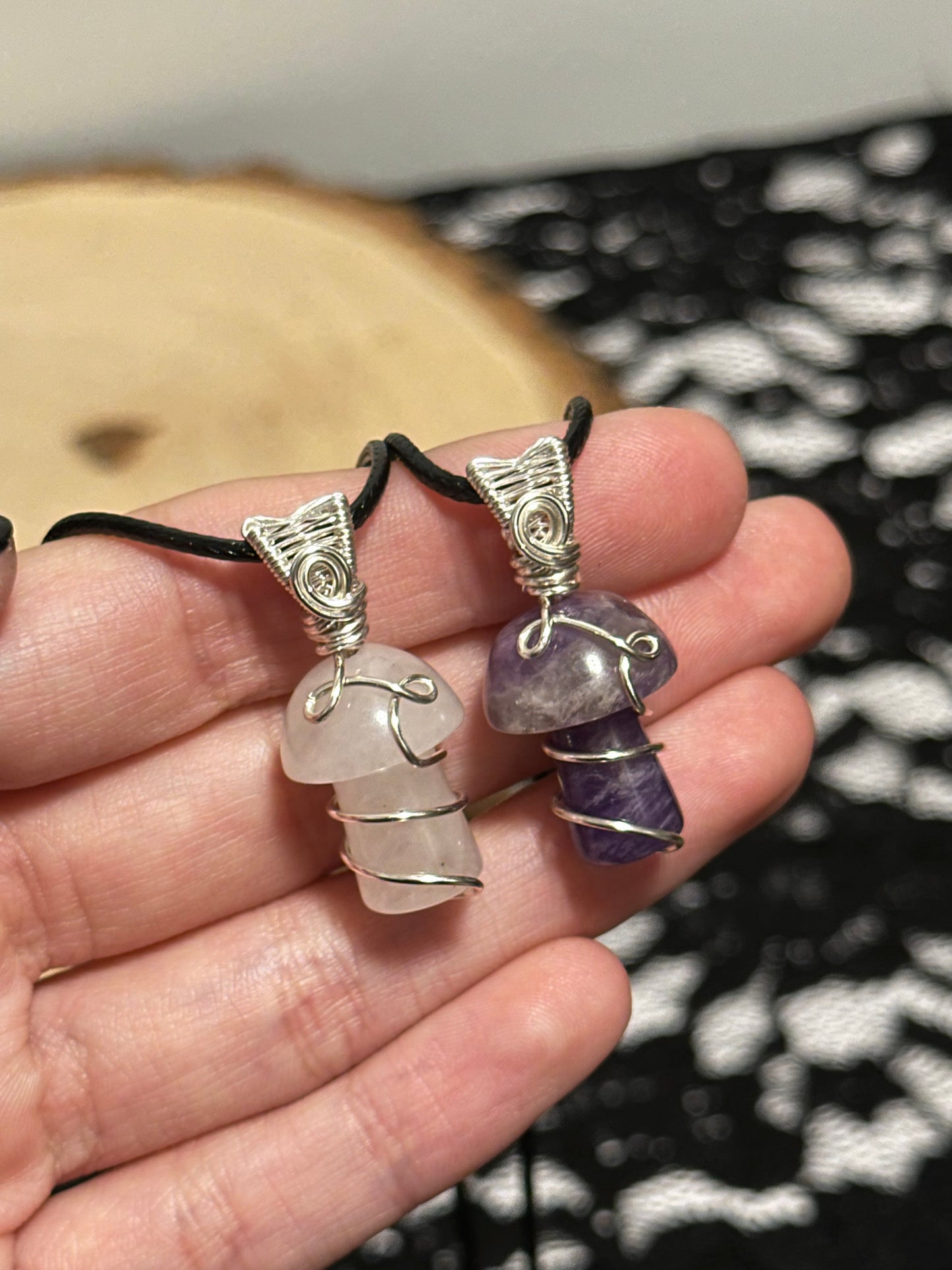 BFF #5 - Rose Quartz & Amethyst Mushroom Necklaces