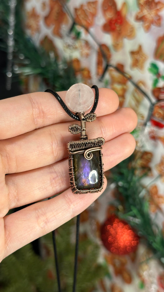 Rose Quartz x Purple Labradorite Flower Pot Necklace