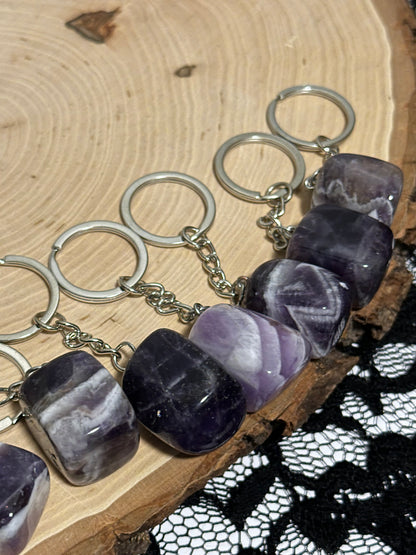 Chevron Amethyst Tumble Keychains