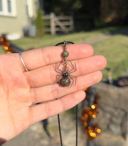 Crystal Spider Necklaces (Oxidized Copper)
