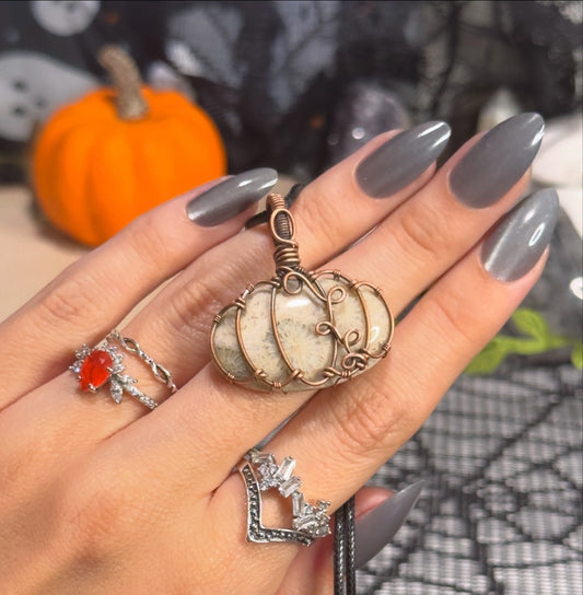 White Fossil Coral Pumpkin Necklace