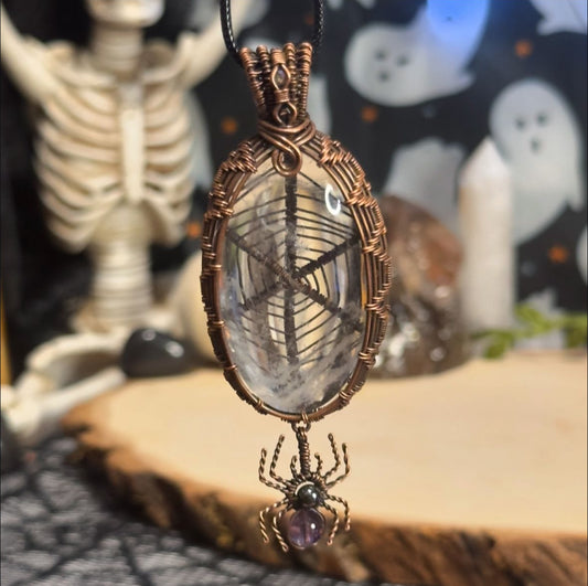 Clear Quartz x Onyx x Smoky Quartz x Amethyst Spiderweb Necklace