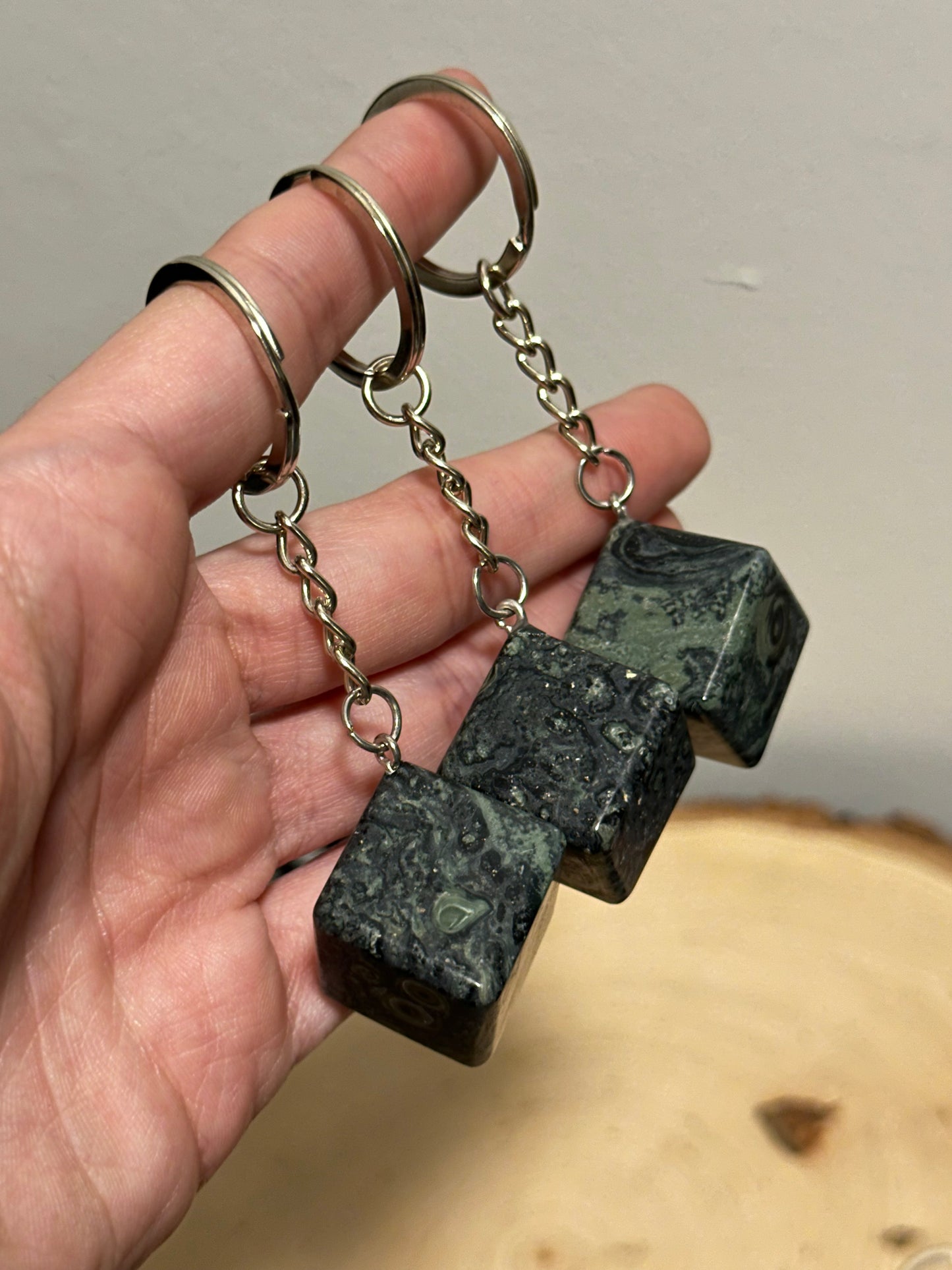 Kambaba Jasper Cube Keychains