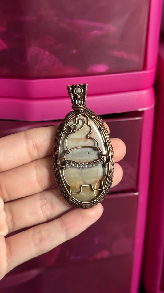 Picture Jasper x Smoky Quartz x Labradorite Cauldron Necklace