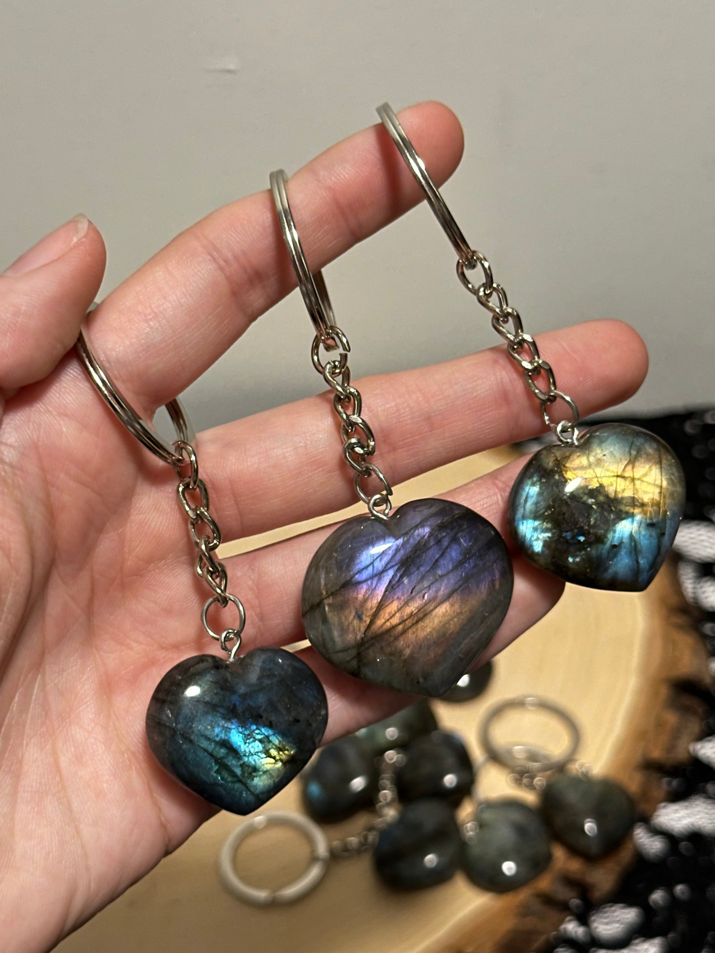 Labradorite Heart Keychains