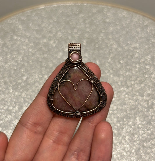 Rhodonite x Pink Mother of Pearl Heart Necklace
