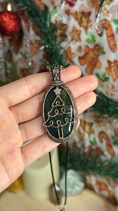Ocean Jasper x Clear Quartz x Labradorite Christmas Tree Necklace with Rose Quartz Star