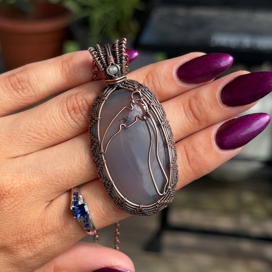 Grey Agate x Labradorite Scythe Necklace