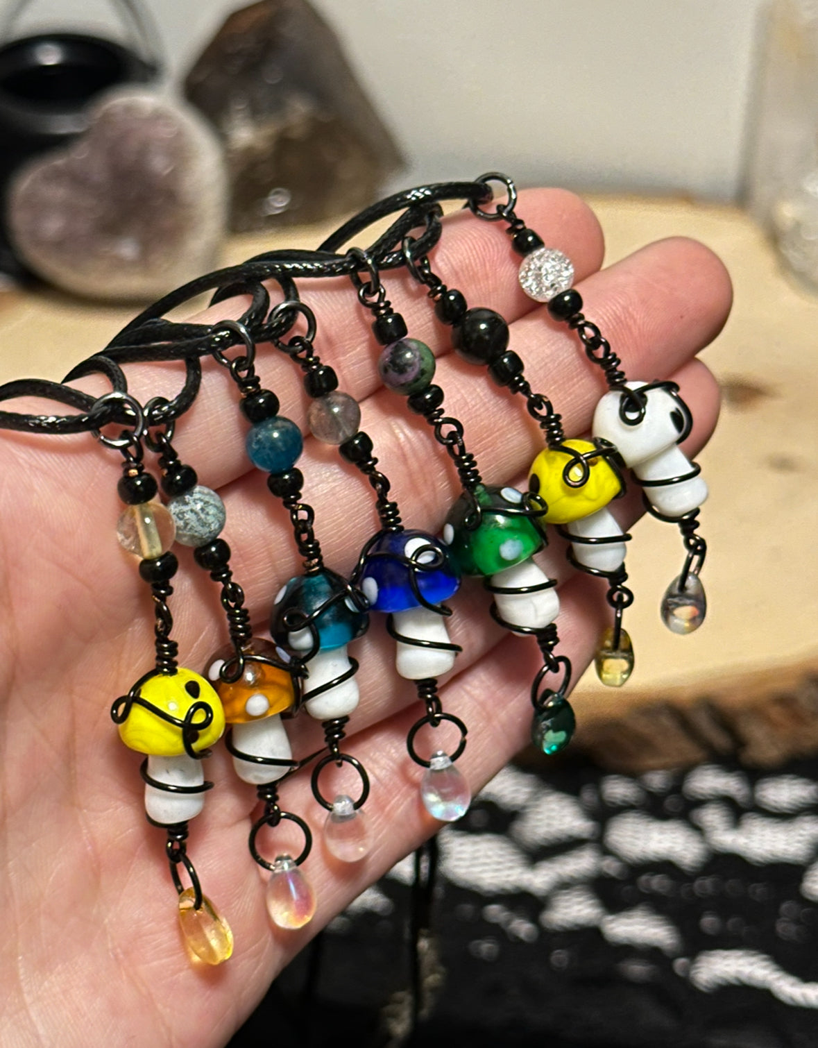 Crystal Mushroom Necklaces (Black)