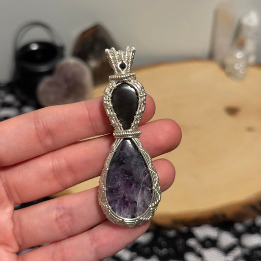 Charoite x Silver Sheen Obsidian x Onyx Necklace