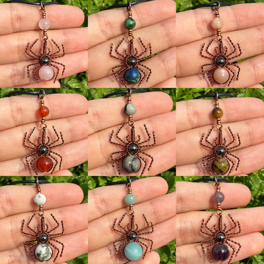 Crystal Spider Necklaces (Raw Copper)